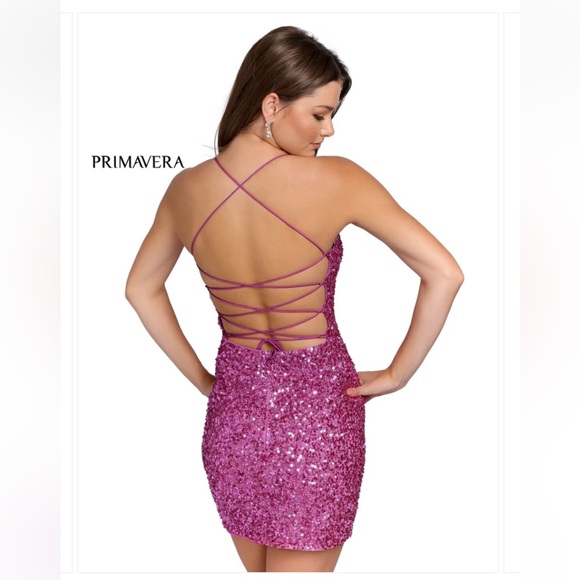 PRIMAVERA Couture 3351 Cocktail Short Fitted Sequin Backless Homecoming Dress - Picture 3 of 16